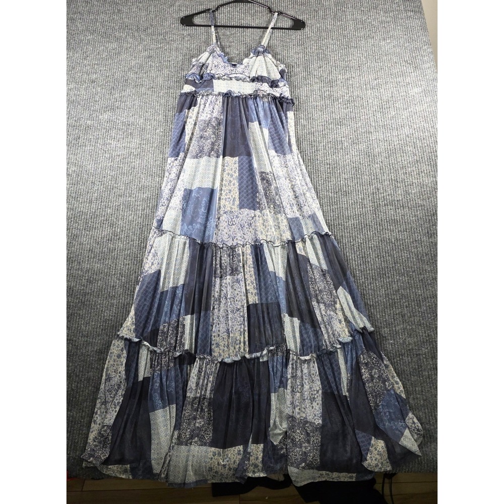 Arizona Jean Co Womens XS Blue Patchwork Floral Ruffle Tiered Maxi Dress